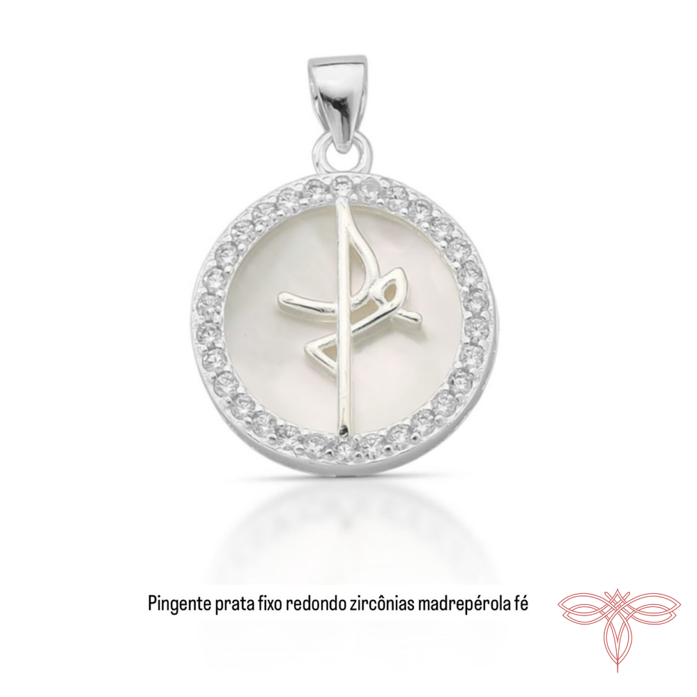 Pingente Fixo Madrepérola Fé cravejado Redondo