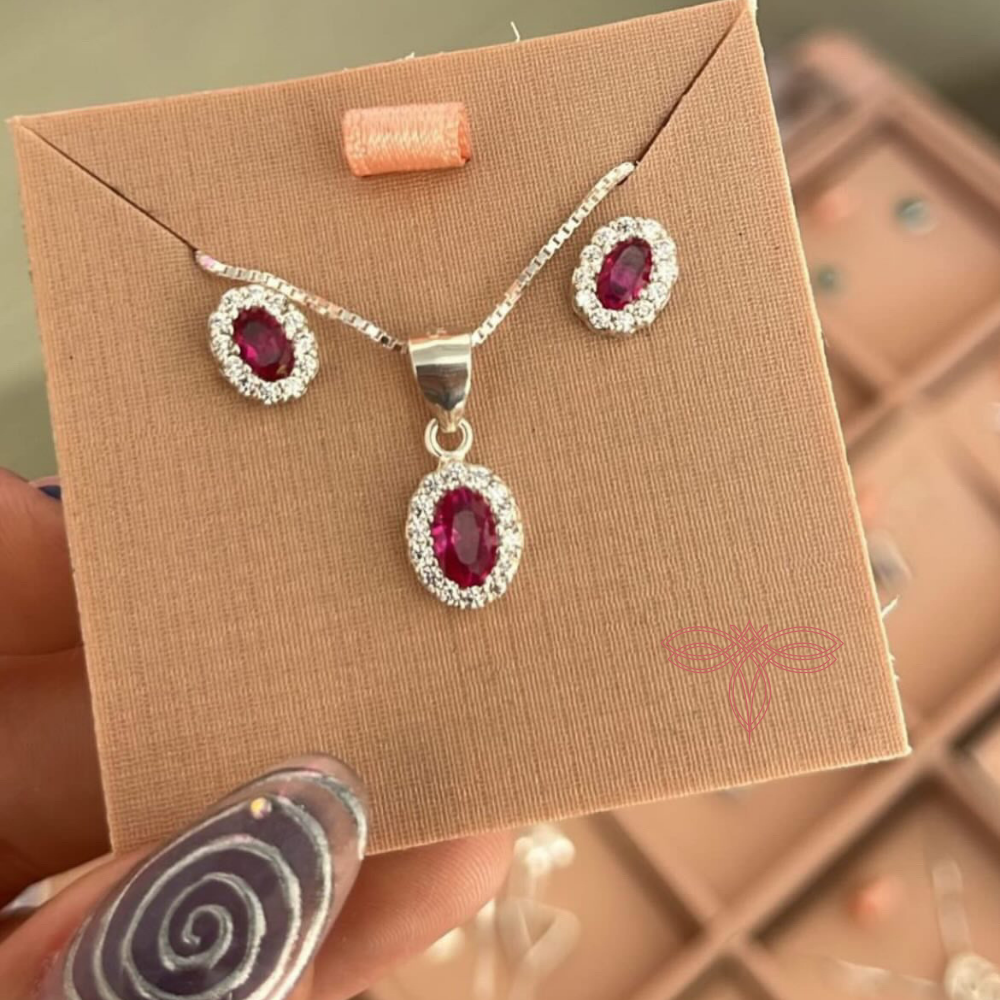 Conjunto Oval Cravejado Pink