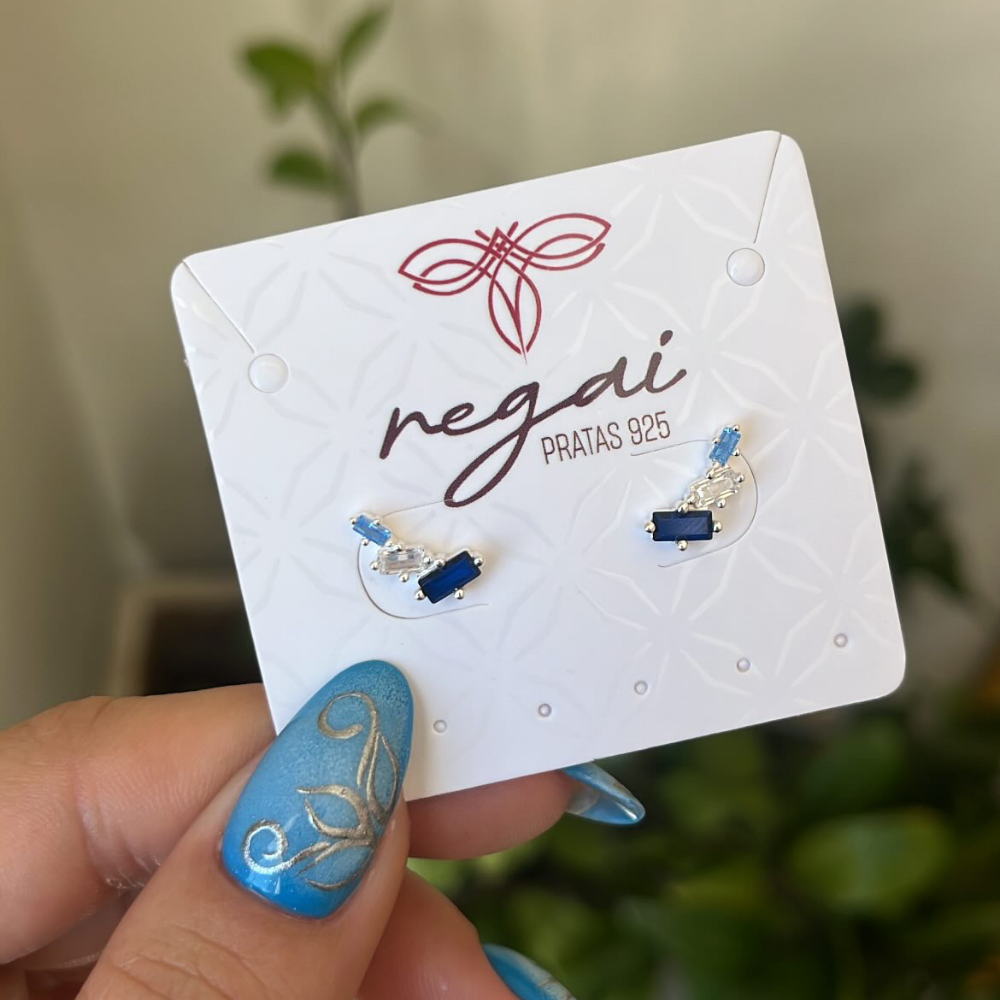 Brinco Mini Ear Cuff Pedrinha Azul e Cristal
