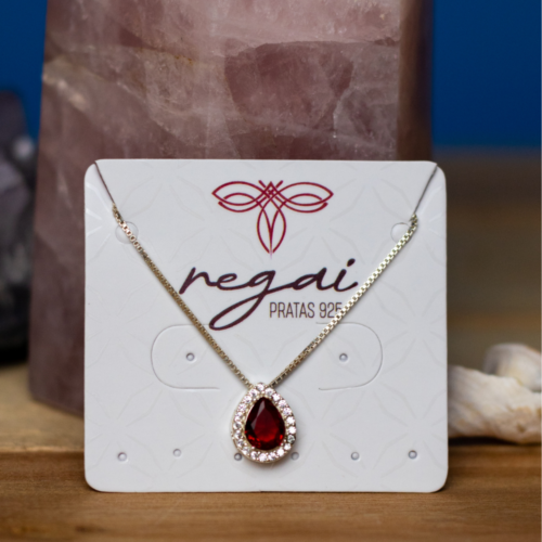 Colar Gota Rubi Cravejado G
